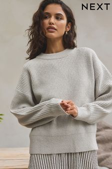 Women s Grey Jumpers Ladies Grey Stripe Printed Jumpers Next