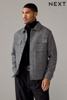 Charcoal Grey Brushed Check Shacket (N25530) | $107