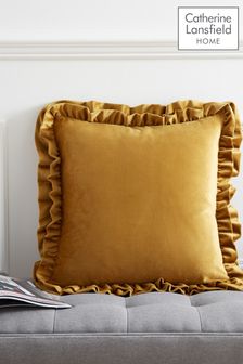 Catherine Lansfield Mustard Yellow So Soft Velvet Double Frill Cushion (N25593) | NT$750