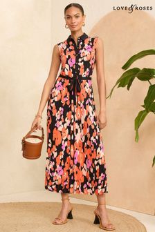 Orange Animal - Love & Roses Jersey Midi Shirt Button Through Dress (N25622) | kr880