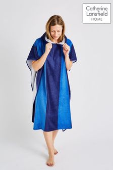 Catherine Lansfield Blue Stripe Adult Size Hooded Poncho Towel
