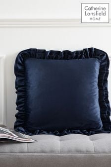 Catherine Lansfield Navy Blue So Soft Velvet Double Frill Cushion
