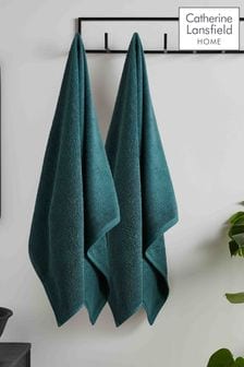 Catherine Lansfield Forest Green Quick Dry Cotton Bath Sheet Pair