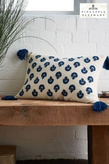 Pineapple Elephant Indigo Blue Raya Tassel Cotton Cushion