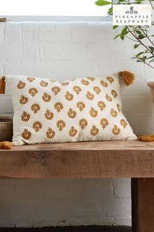 Pineapple Elephant Ochre Yellow Raya Tassel Cotton Cushion (N25679) | €26