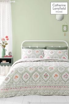 Catherine Lansfield Natural Cameo Floral Reversible Quilted Bedspread