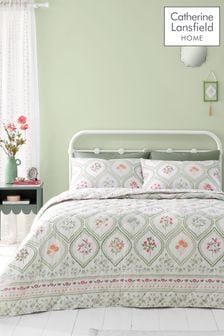 Catherine Lansfield Natural Cameo Floral Reversible Quilted Bedspread (N25695) | $86