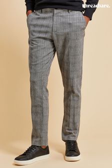 Threadbare Grey Luxe Checked Drawstring Cotton Trousers (N25842) | $58