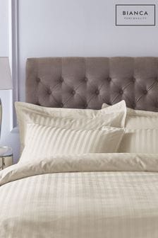 Bianca Natural 300 Thread Count Cotton Satin Stripe Duvet Cover Set (N25853) | AED166 - AED305