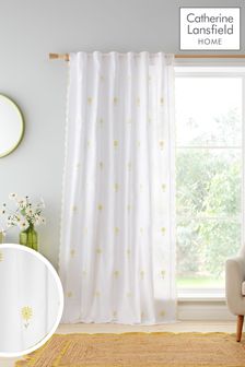 Catherine Lansfield White Lorna Embroidered Daisy Slot Top Panel Curtains