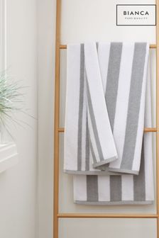 Bianca Silver Grey Reversible Stripe Cotton Jacquard Towel (N25857) | €23 - €72