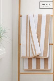 Bianca Natural Reversible Stripe Cotton Jacquard Towel (N25927) | €23 - €72