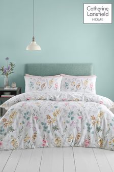 Catherine Lansfield White/Green Emilia Floral Reversible Duvet Cover Set