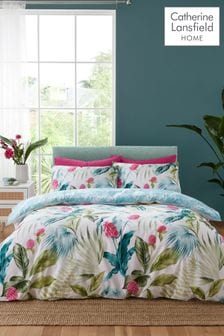 Catherine Lansfield Green Aruba Tropical Floral Reversible Duvet Cover Set