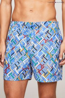 Albastru - Tommy Hilfiger Imprimeuri Pantaloni scurți de baie cu logo Imprimeuri Pantaloni scurți de baie Mongram (N26014) | 448 LEI