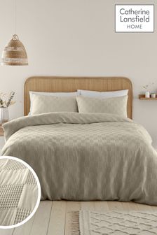 Catherine Lansfield Natural Waffle Checkerboard Duvet Cover Set (N26018) | €34 - €61