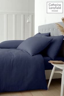 Catherine Lansfield Navy Blue Brushed 100% Cotton Duvet Cover Set (N26148) | kr260 - kr519