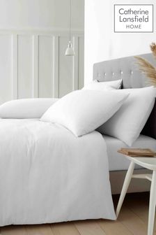 Catherine Lansfield White Brushed 100% Cotton Duvet Cover Set (N26169) | $34 - $69