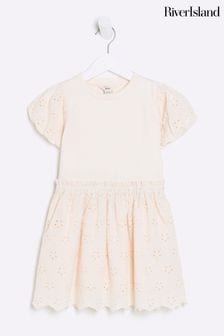 River Island Pink Mini Girls Pink Broderie Dress (N26197) | AED119