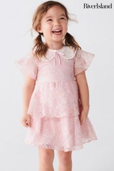 Розовое приталенное платье для девочек с отделкой River Island (N26199) | €50