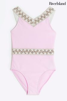 River Island Pink Girls Elastic Swimsuit (N26210) | 89 QAR