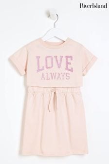 River Island Pink Mini Girls 2-in-1 T-Shirt Dress (N26241) | Kč835
