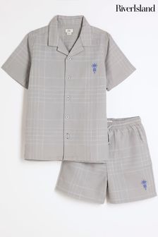 River Island Boys Grey Check Shirt Shorts Set