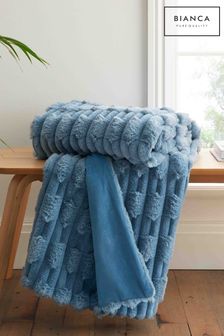 Bianca Blue Carved Faux Fur Soft and Cosy Throw