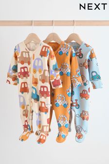 Bright Baby 2 Way Zip 100% Cotton Sleepsuits 3 Pack (0mths-2yrs) (N26376) | ￥3,890 - ￥4,280