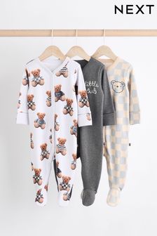 Bear Checkerboard Baby 100% Cotton Sleepsuits 3 Pack (0mths-3yrs) (N26377) | $44 - $48