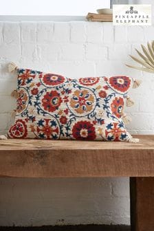 Pineapple Elephant Red/Natural Yasmine Tassel Cotton Cushion (N26385) | 125 zł