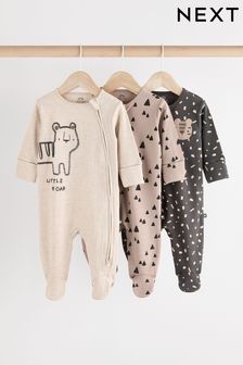 Monochrome Baby 2 Way Zip 100% Cotton Sleepsuits 3 Pack (0mths-2yrs) (N26413) | $49 - $53