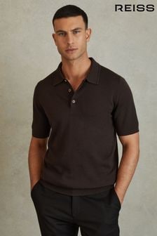 Reiss Coco Brown Manor Merino Wool Polo Shirt (N26664) | $156