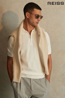 Reiss White Ivor Textured Half-Zip Polo Shirt (N26684) | €149