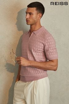 Reiss Soft Pink Rizzo Half-Zip Knitted Polo Shirt (N26695) | 842 SAR