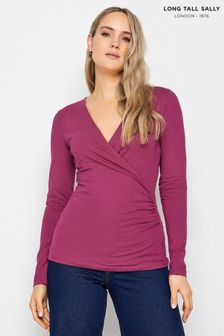 Long Tall Sally Pink Jersey Wrap Top (N26751) | AED105