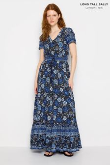 Long Tall Sally Blue Tall Floral Print Tie Waist Maxi Dress (N26754) | OMR23