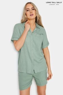 Long Tall Sally Green Linen Short Sleeve Shirt (N26765) | Kč950