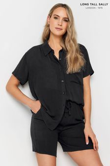 Long Tall Sally Black Crinkle Co-ord Shirt (N26772) | HK$226