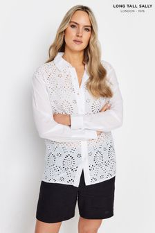 Long Tall Sally White Broderie Long Sleeve Shirt (N26782) | AED172