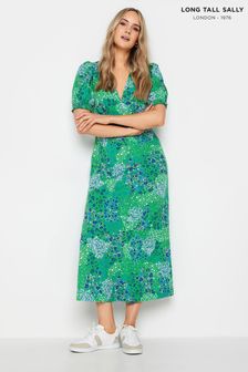 Long Tall Sally Green Button Tea Dress (N26784) | €56