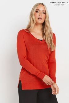 Long Tall Sally Red Knitted V-Neck Jumper (N26785) | $41