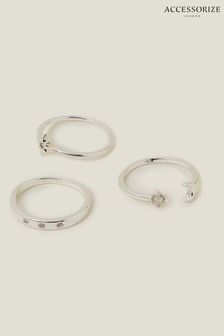 Accessorize Sterling Silver Plated Celestial Rings 3 Pack