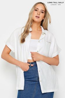 Long Tall Sally White Linen Short Sleeve Shirt (N26829) | $57