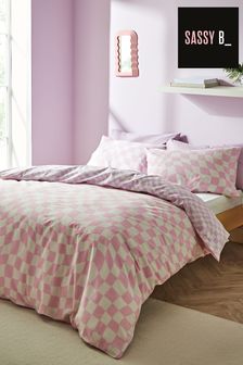 Sassy B Pink Checkerboard Wave Reversible Duvet Cover Set (N26856) | €23 - €36