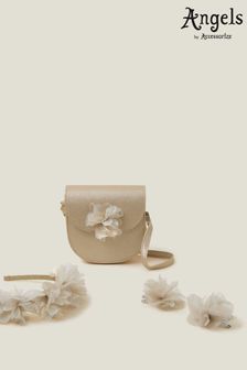 Angels By Accessorize Girls Gold Floral Bag and Hair Set