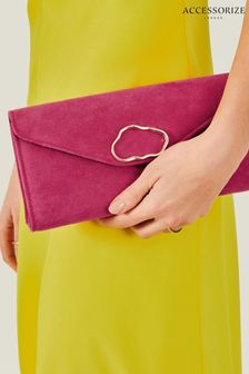 Accessorize Pink Suedette Box Clutch Bag