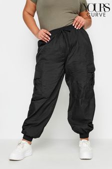 Yours Curve Black Cargo Parachute Trousers (N26958) | OMR15