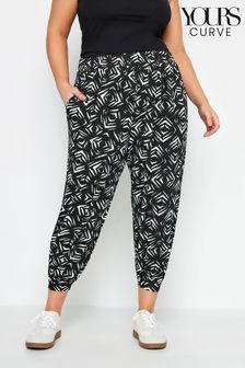 Yours Curve Black Chrome Crop Harem Trousers (N26977) | OMR12