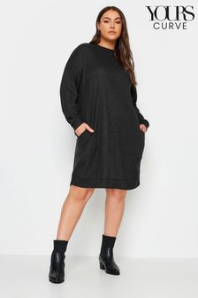 Yours Curve Black Ribbed Soft Touch Jumper Dress (N26978) | €44